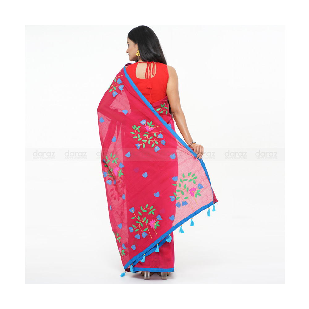 Hand Printed Half Silk Saree For Women - Multicolor