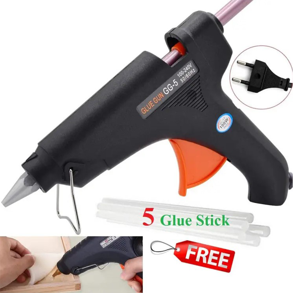 Combo Pack Hot Melt Glue Gun With 5 Glue Stick - 100 Watt - Black 