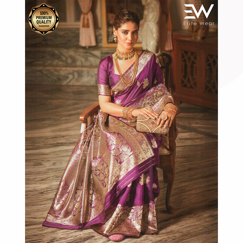 Gujrati Pure Handloom Katan Saree with Blouse Piece for Women - Deep Purple - A-641 C