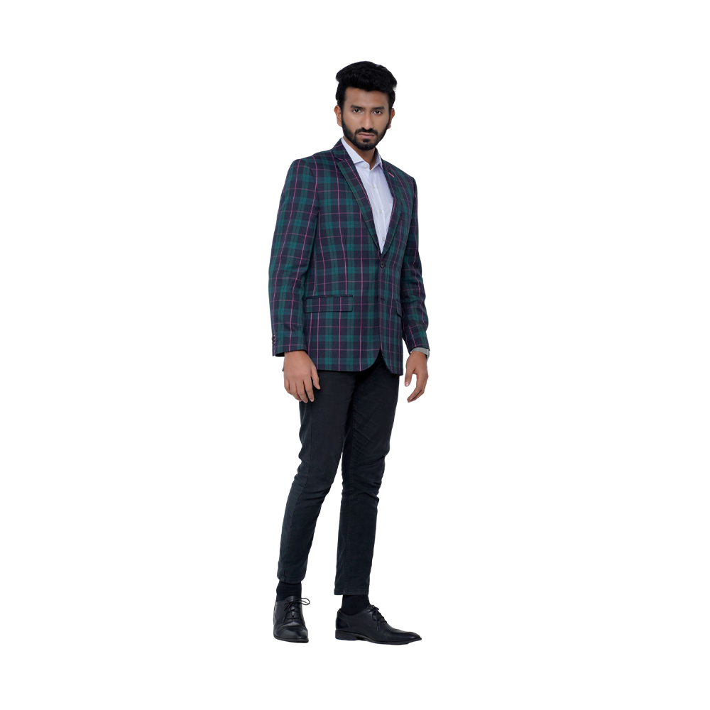 OCODE Cotton Single Blazer For Men - Navy Check - MB-7739