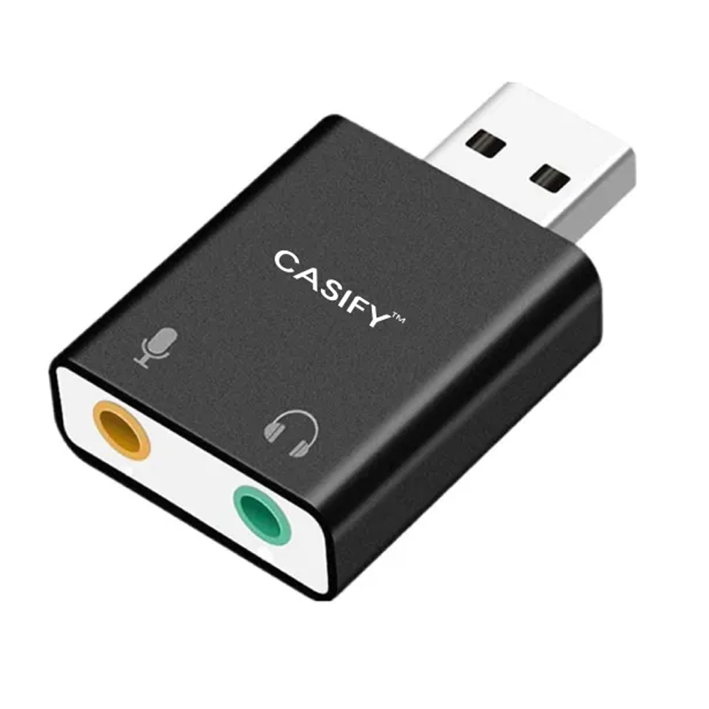 CASIFY CSA021 2in1 USB to 3.5mm Jack Audio Adapter Sound Card Black
