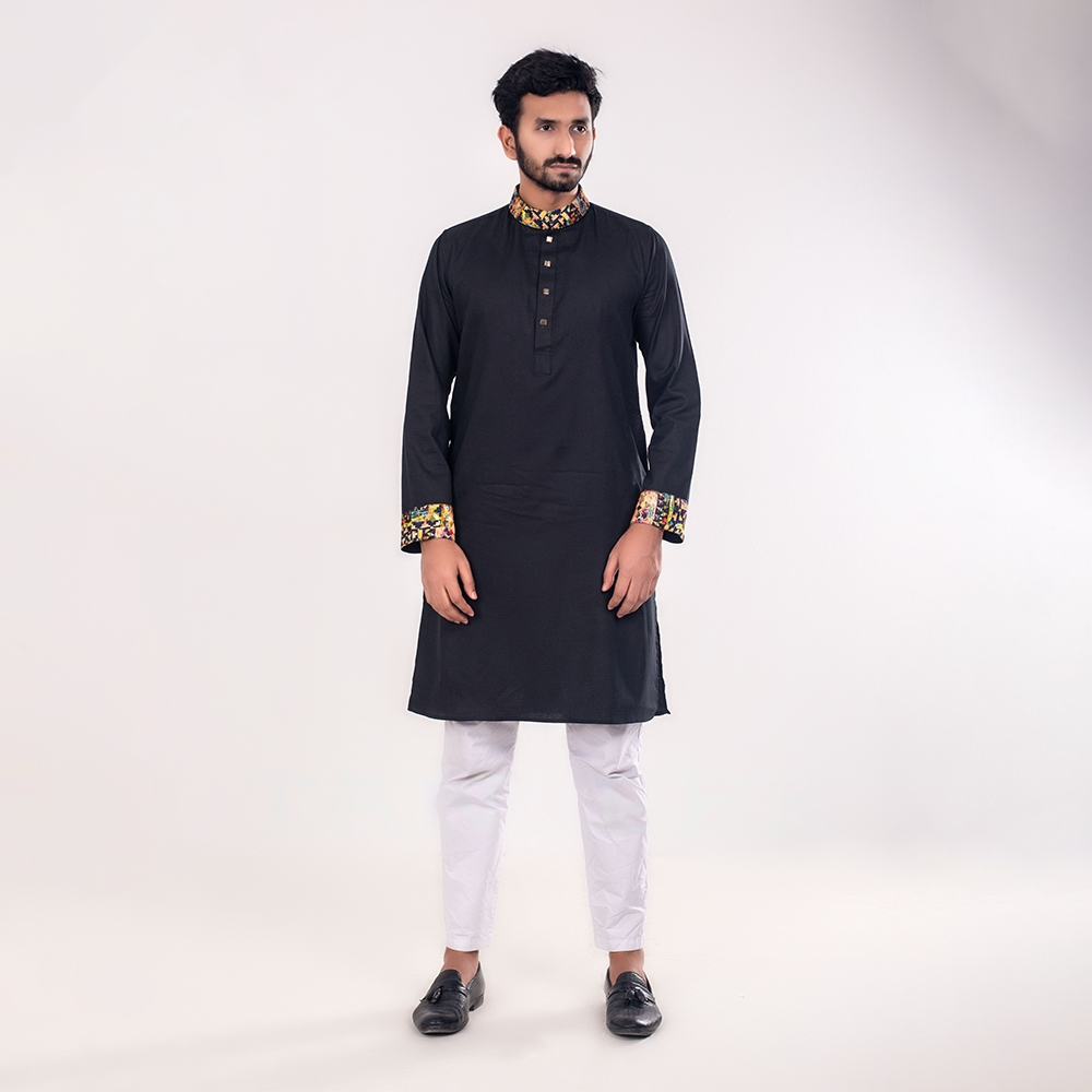 Cotton Panjabi For Men - Black - C00308