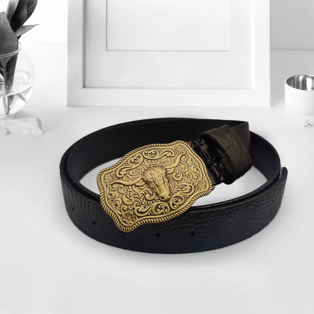 Leather And Metal Belt for Men - Black