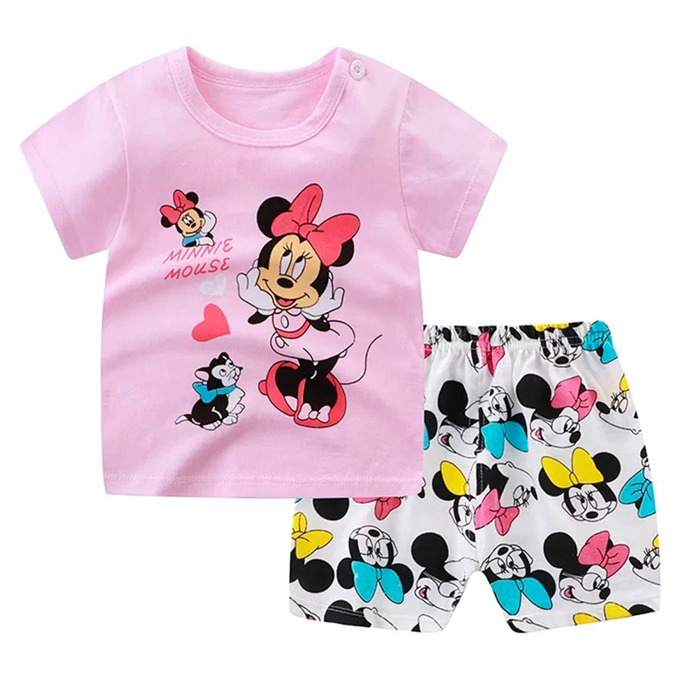 Cotton T-Shirt and Half Pant Set For Kids - Pink - BM-98