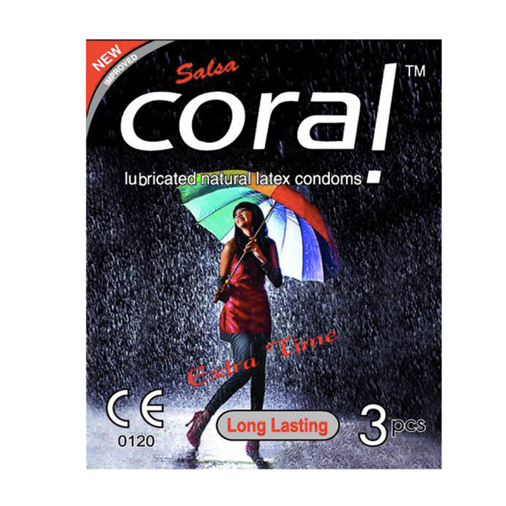 Coral - Long Lasting Extra Time Lubricated Natural Latex Condom - Combo Pack - 3 Packs - 9pcs