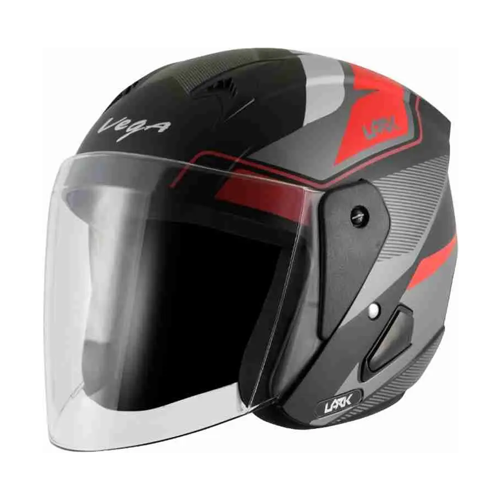 Vega Lark Half Face Helmet - M Size - Black Ash and Red