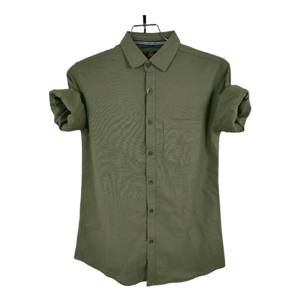 Oxford Cotton Full Sleeve Shirt For Men - Olive - OP81