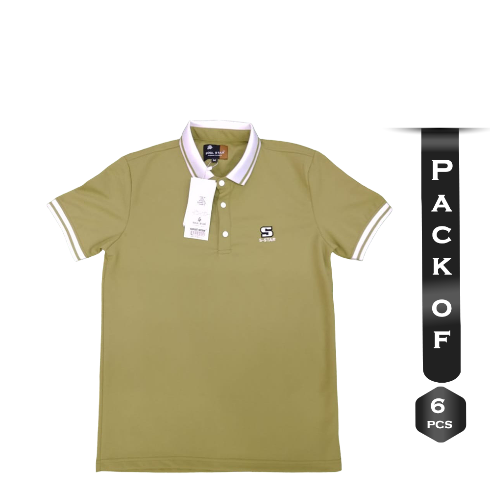 Pack Of 6 Pcs Cotton Polo For Men - Olive