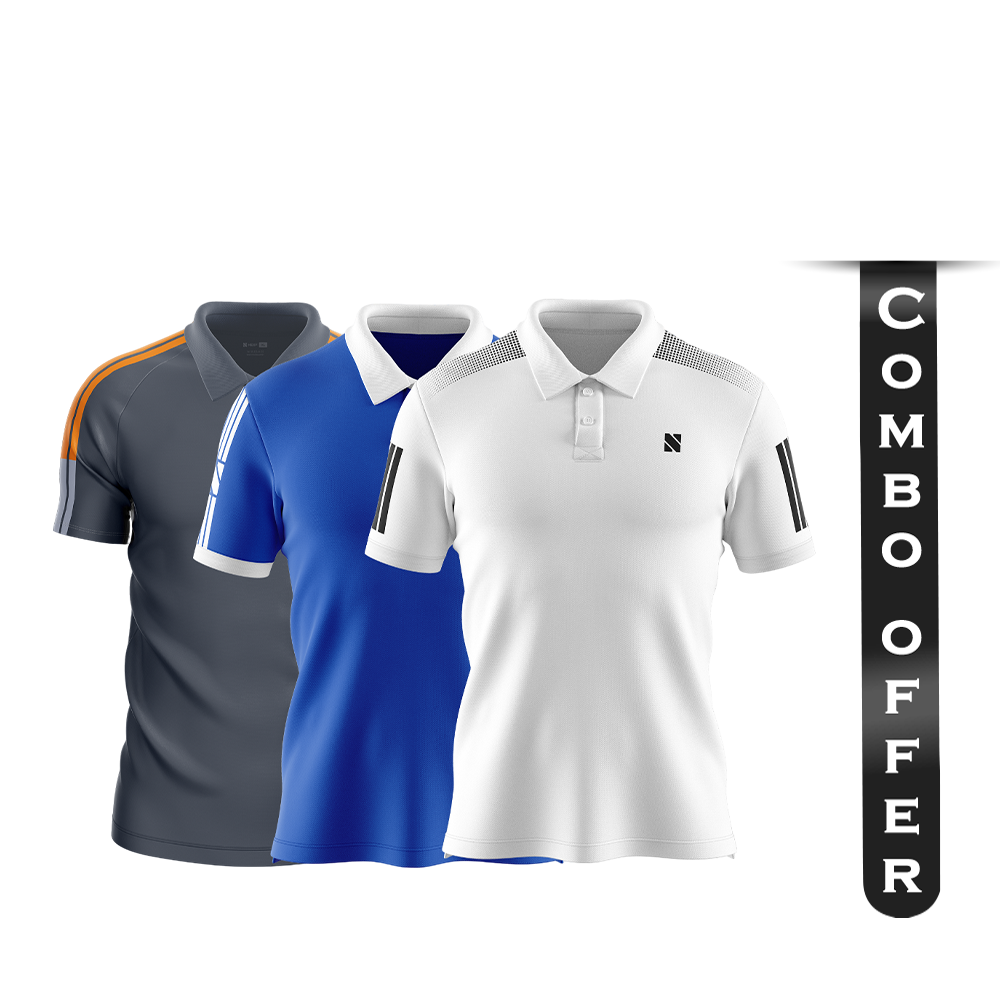 Combo of 3Pcs NEXF Mesh Sports Wear Half Sleeve Polo For Men - Multicolor - NEXF02