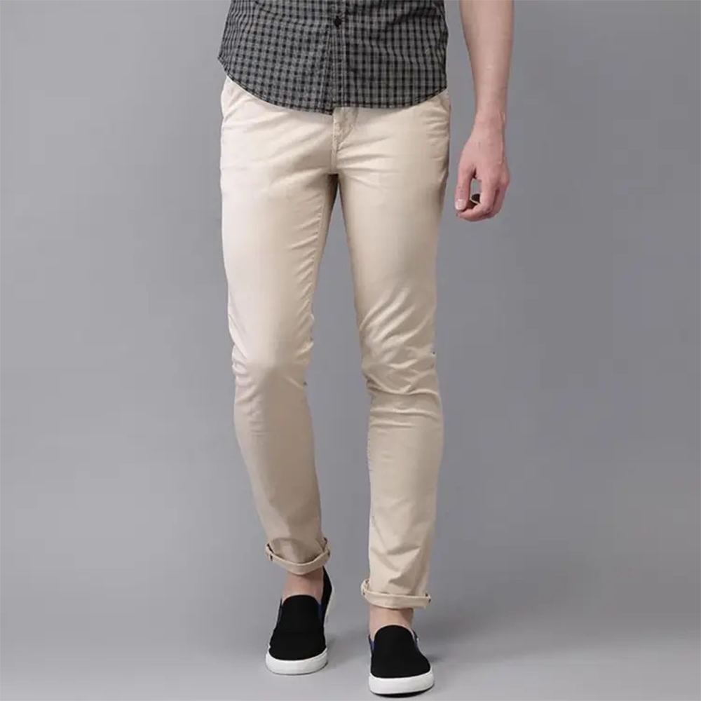 Cotton Semi Stretched Chinos Gabardine Pant For Men - off White - PGS014