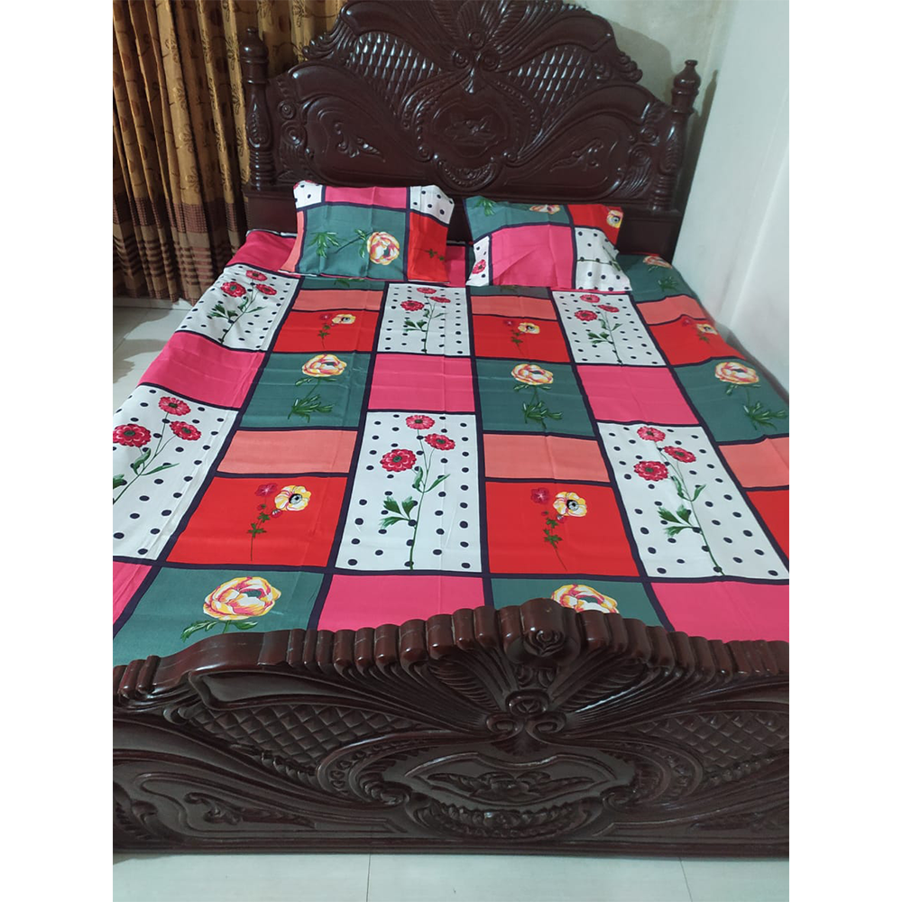 Twill Cotton King Size Double Bed Sheet - Multicolor - BT 12