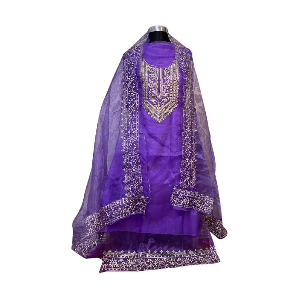 Unstitched Organza Embroidery Four Piece Salwar Kameez For Women - Light Purple - ZL-45