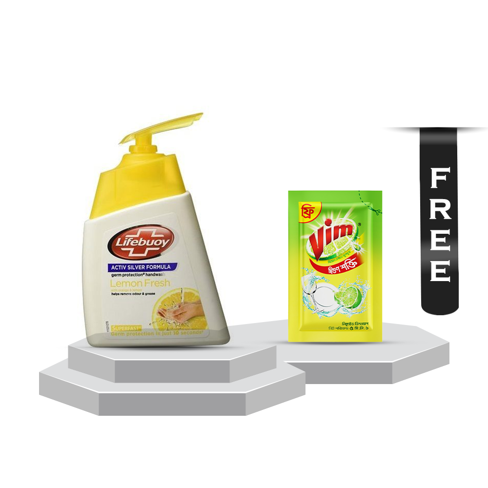 Lifebuoy Handwash Lemon Fresh Pump - 200ml With Vim Liquid Dish Washer - 5ml Free