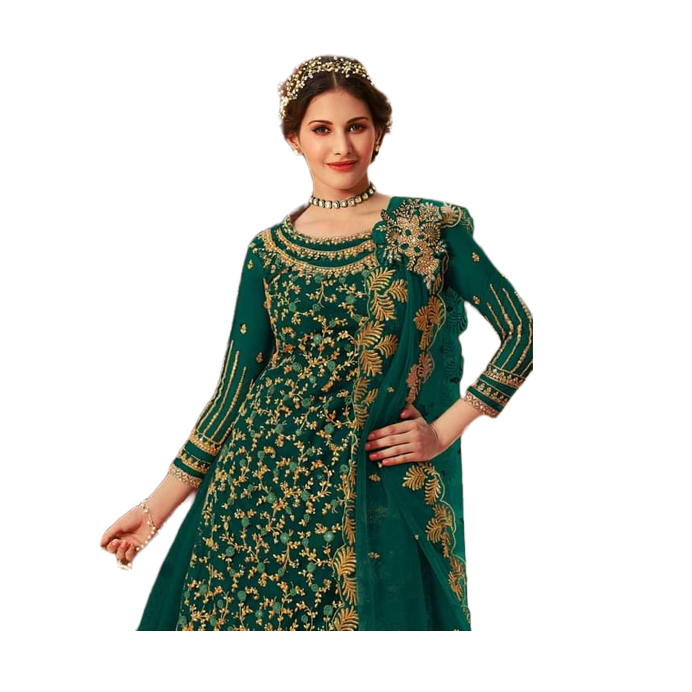 Three Pcs For Women Georgette and Butter Silk - Green