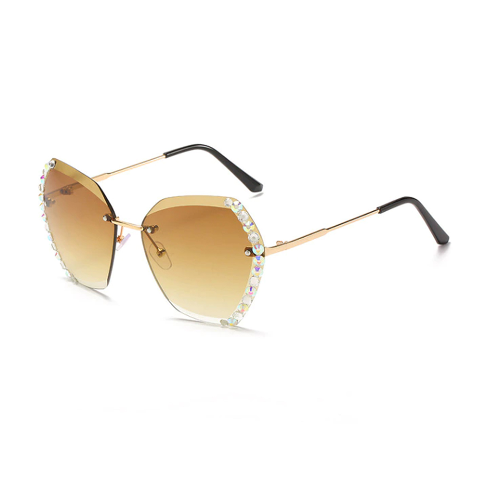Vintage Rimless Gradient Sun Glasses for Women - Brown