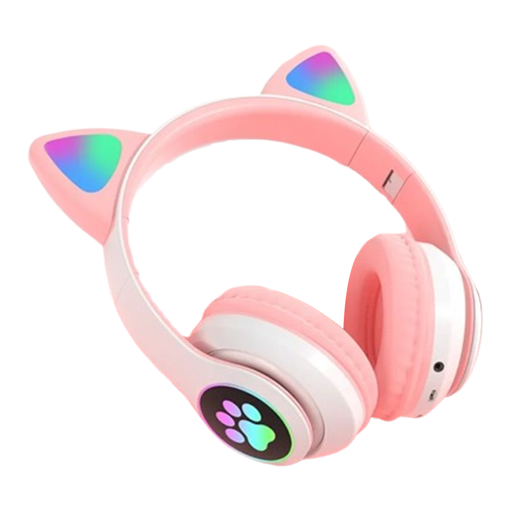 Flash Light Cute Cat Bluetooth Headphone - Pink