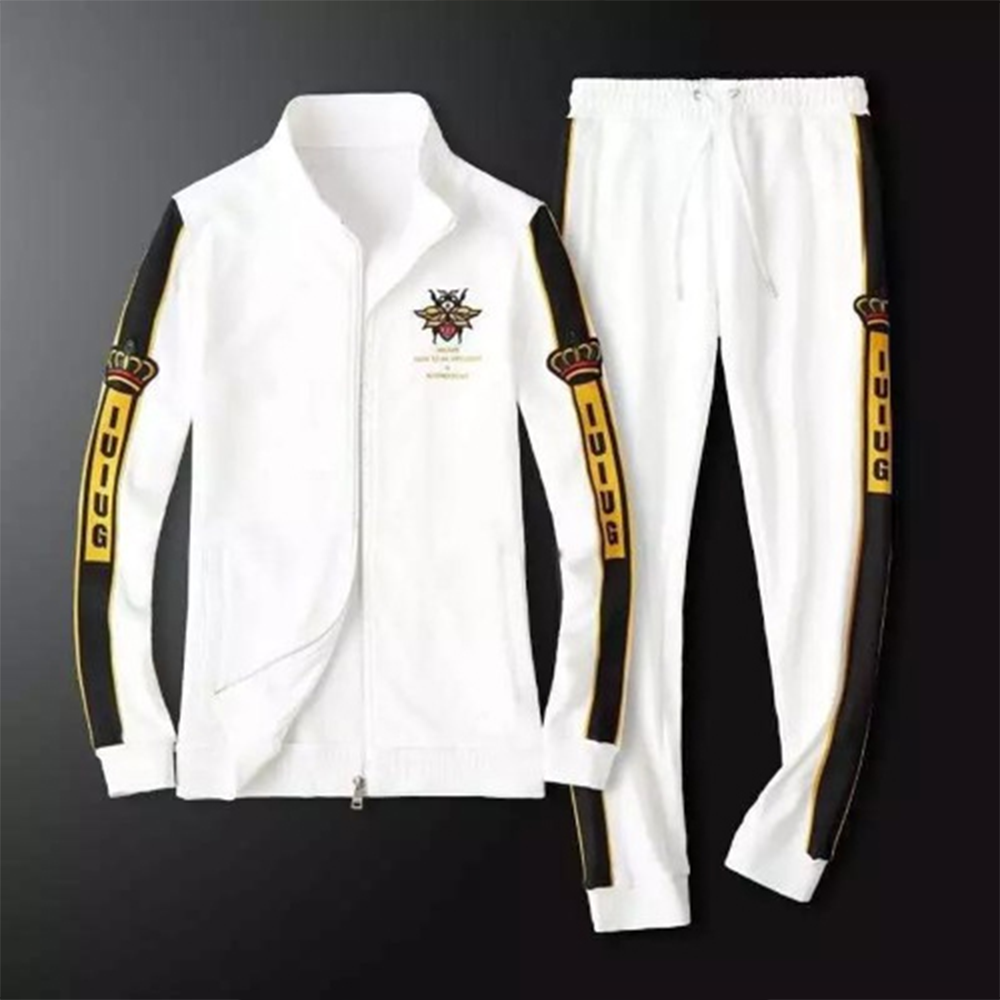 Cotton Hoodie with Trouser Full Track Suit for Men - White - HT-39