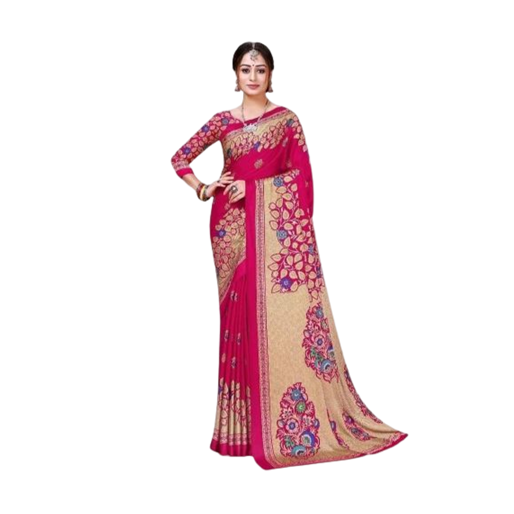 Soft Silk Digital 3D Printed Saree With Blouse Piece - Light Pink - SS-P33