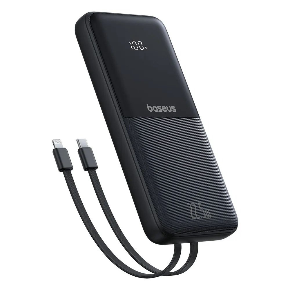 Baseus PPJP311 Power Bank With Attached Type-C and iPhone Lightning Cable - 10000mAh - Black