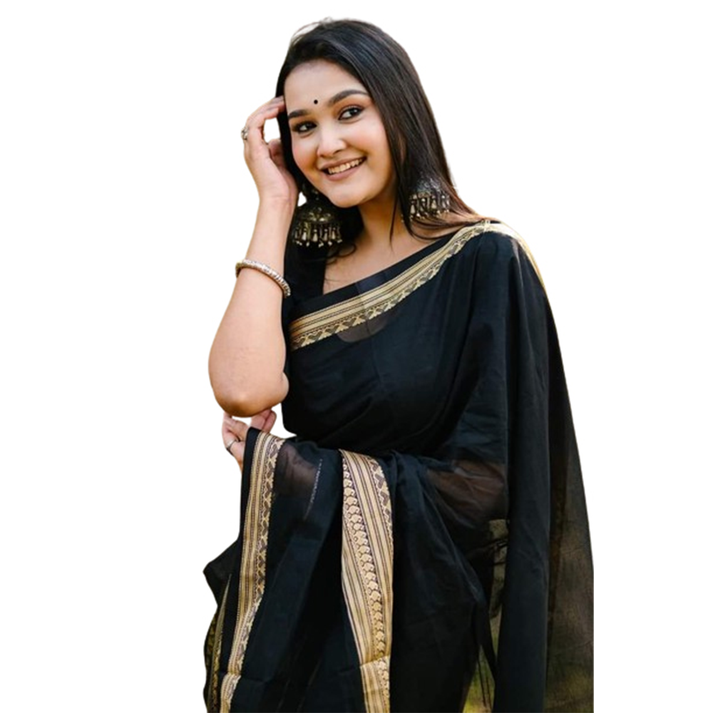 Cotton Aarong Sarees For Women - Black - SP-H20