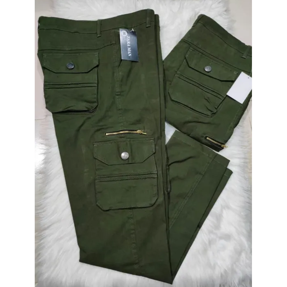 Twill Cotton Cargo Mobile Pant For Men - Green - NH&B008