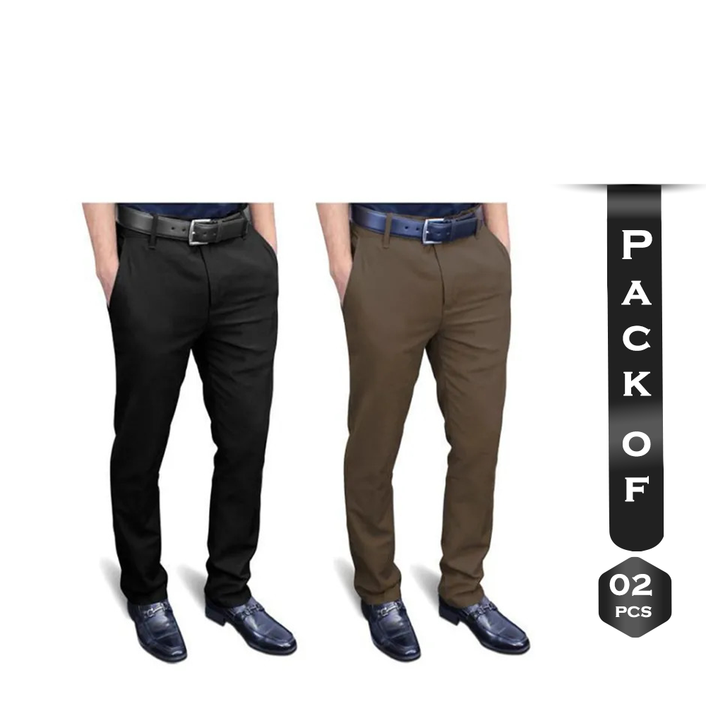 Combo of 2Pcs Cotton Semi Stretched Chinos Gabardine Pant For Men - Multicolor - PGS020