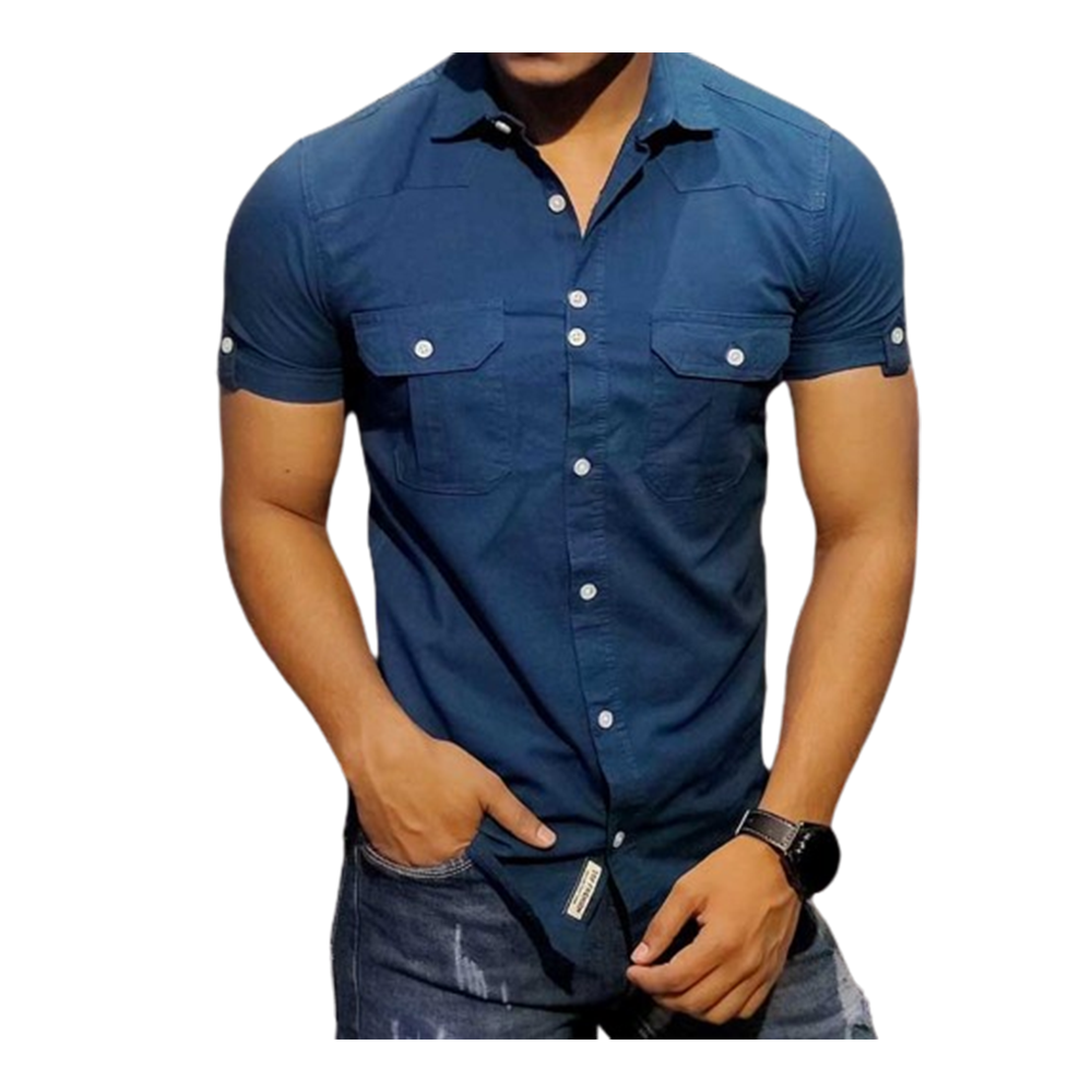 Oxford Cotton Half Sleeve Shirt For Men - Blue - HS 3