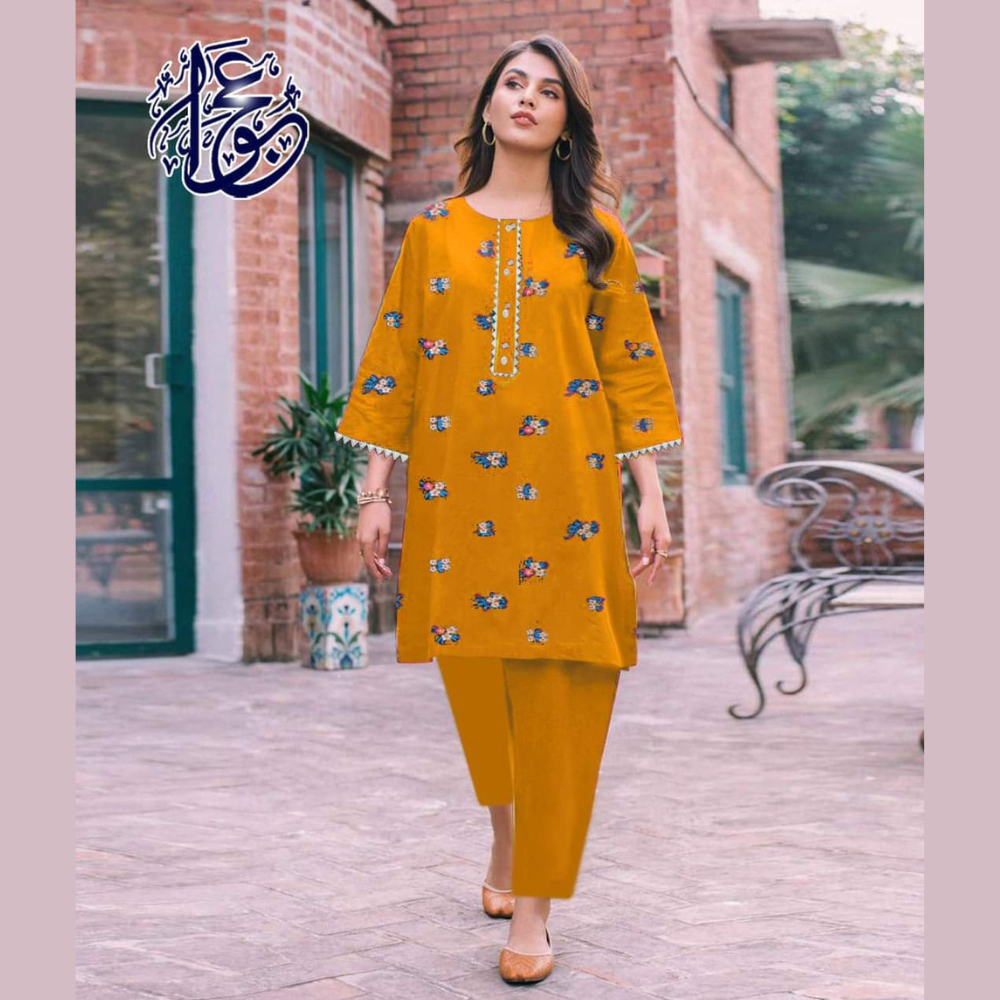 VIP Linen Pakistani Design Two Pieces For Women - Yellow