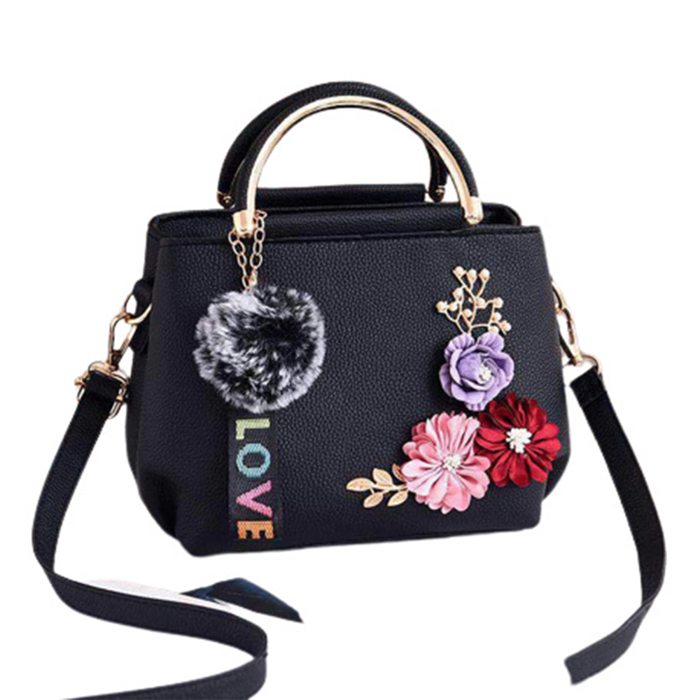 PU Leather Shoulder Bag With Key Ring For Women - Black - LB-B23