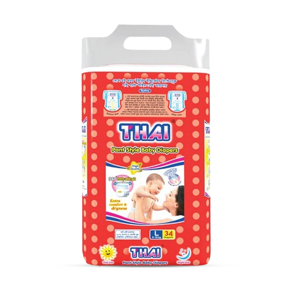 Thai Pant Style Baby Diaper Large - 9-16kg -  34 Pcs