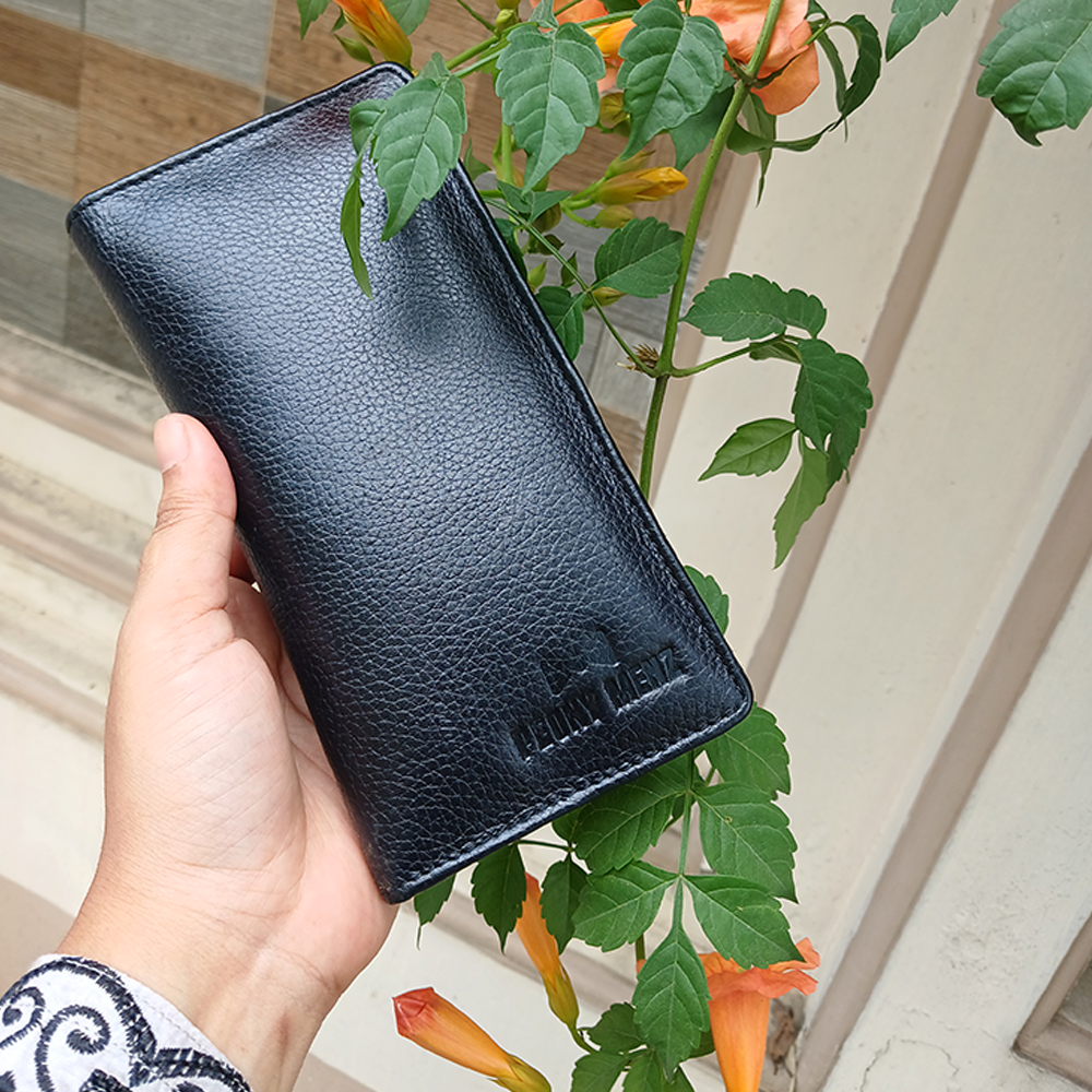 Leather Long Wallet for Men - Black