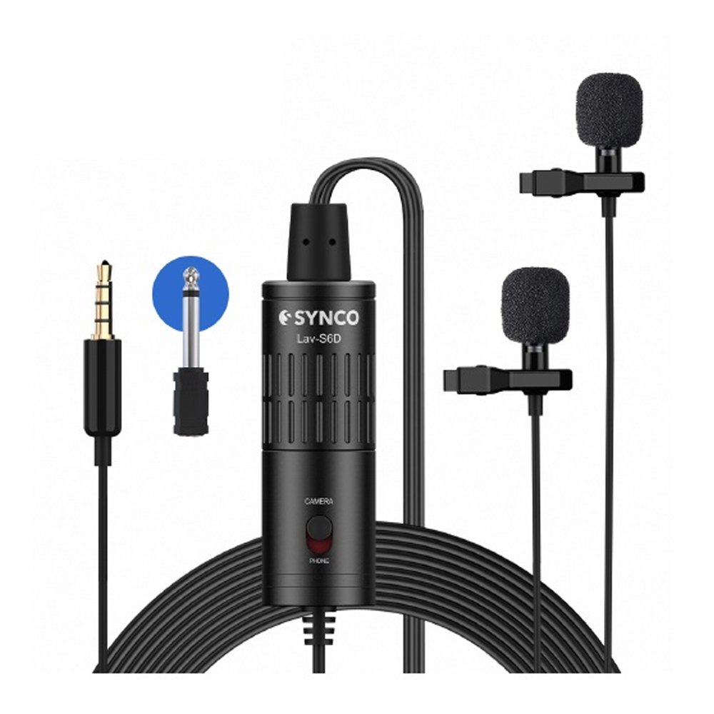 Synco Lav-S6D Dual Wired Lavalier Microphone - Black
