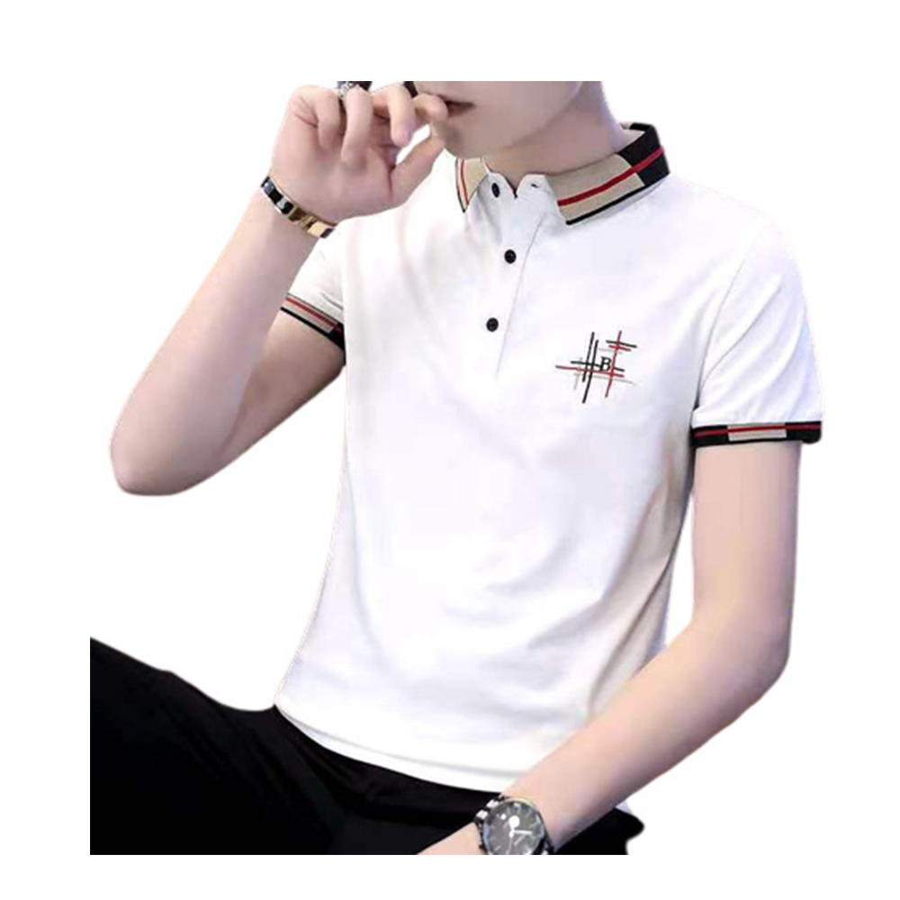 Cotton Half Sleeve Polo Shirt For Men - White - PT- 70