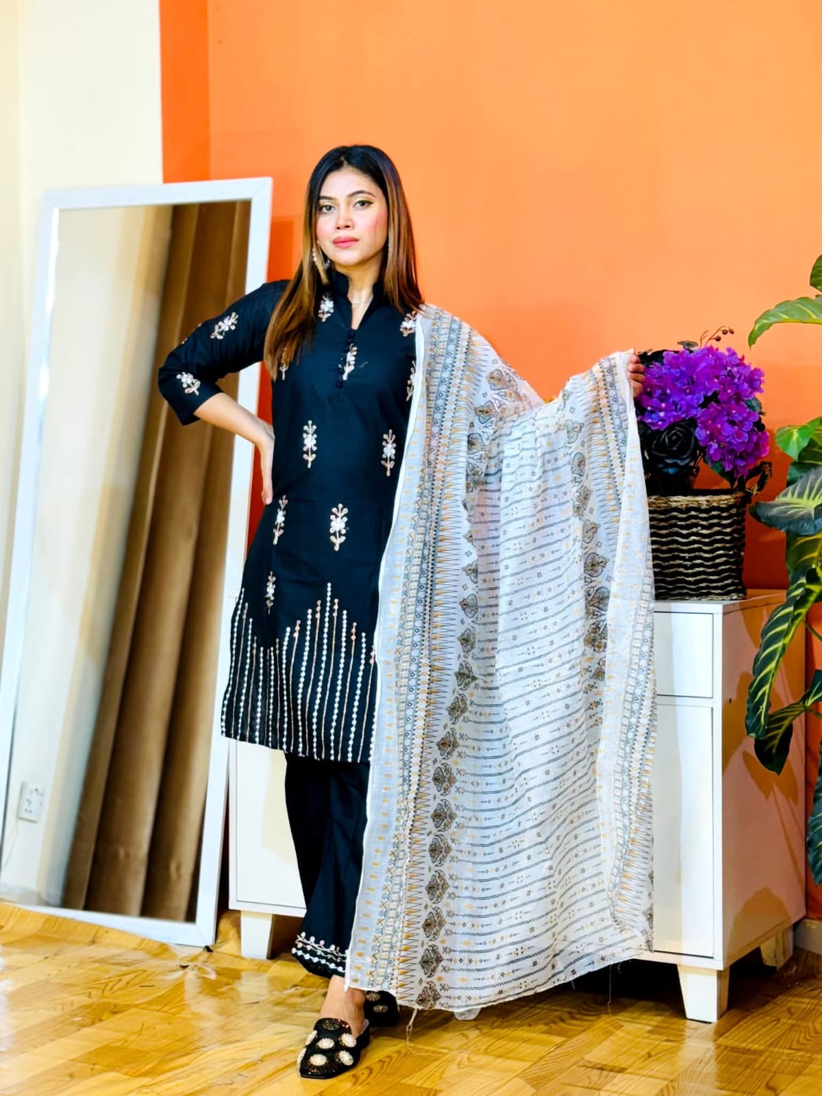 Ready Made Slab Cotton Salwar Kameez For Women - Navy Blue