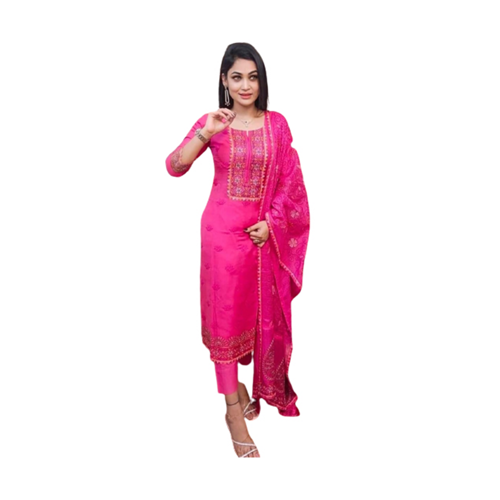 Unstitched Cotton Skin Print Salwar Kameez For Women - Pink - 3C-69