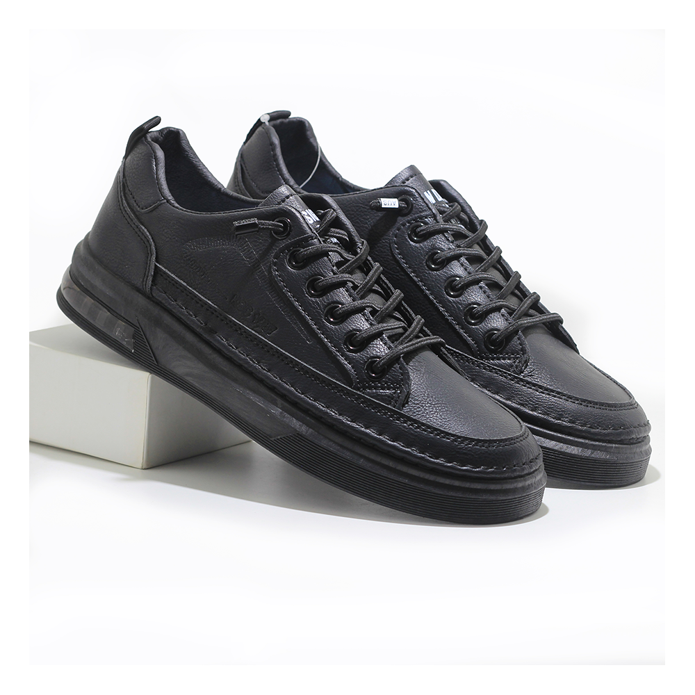 Pu Leather Sneaker Shoe For Men - Black - MSK 288