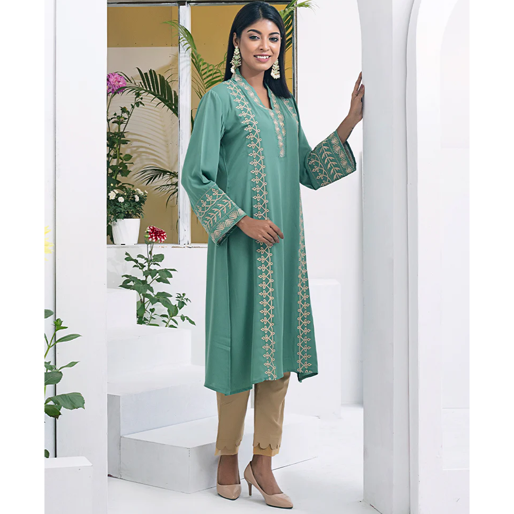 Cherry Georgette Kurti for Women - Dark Pistachio - 1122-000069