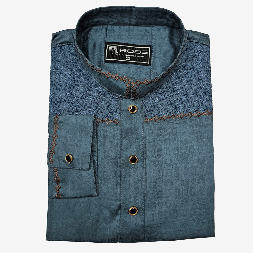 Indian Cotton Embroidery Panjabi For Men - Multicolor - 7617