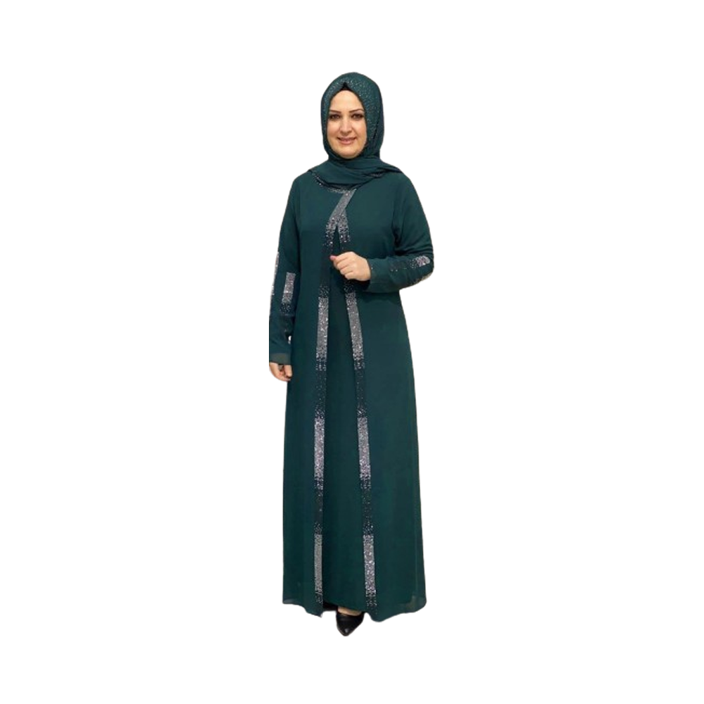 Dubai Cherry Abaya Borkha With Hijab For Women - Dark Cyan - BK-K49