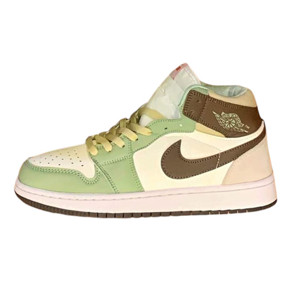 Nike Air Jordan 1 Zoom CMFT 2 PU Leather Sneakers for Men - White and Green - WLSJ001 With A Round Neck T-shirt Free