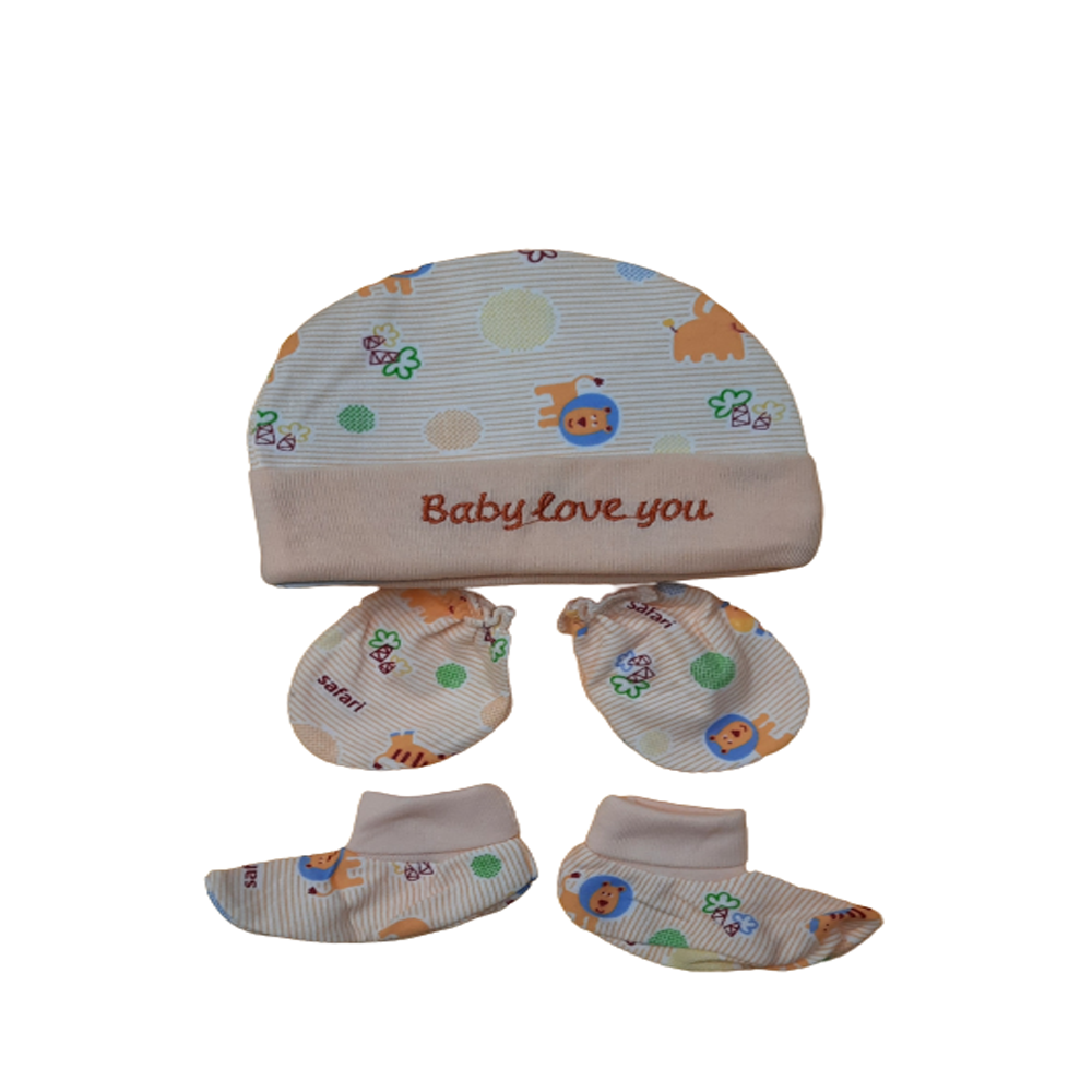 Newborn Baby Clothing Accessories Cotton Caps, Mittens and Socks For 0-6 Months Baby - Bisque 
