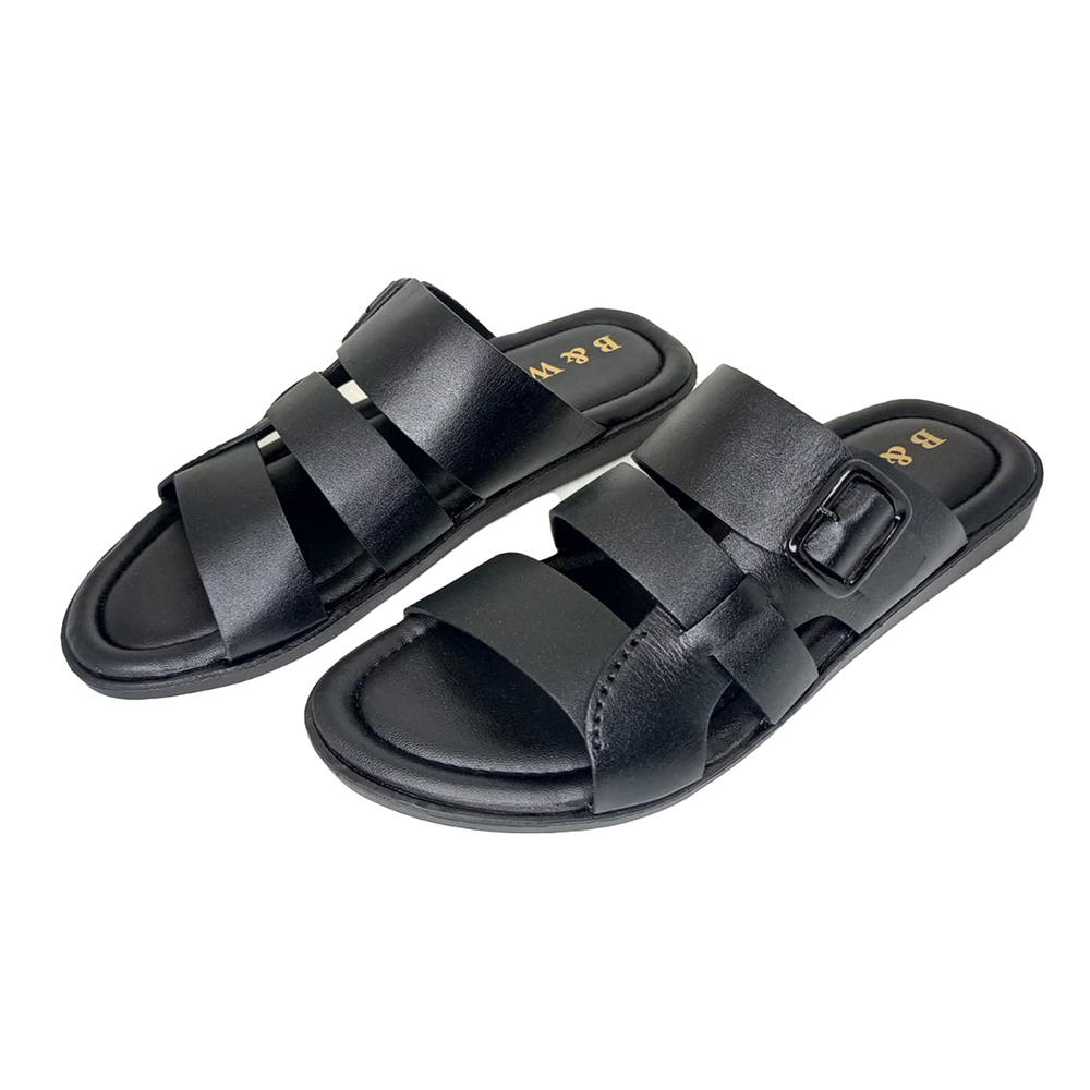 B&W Leather Sandal For Men - Black - BW10563