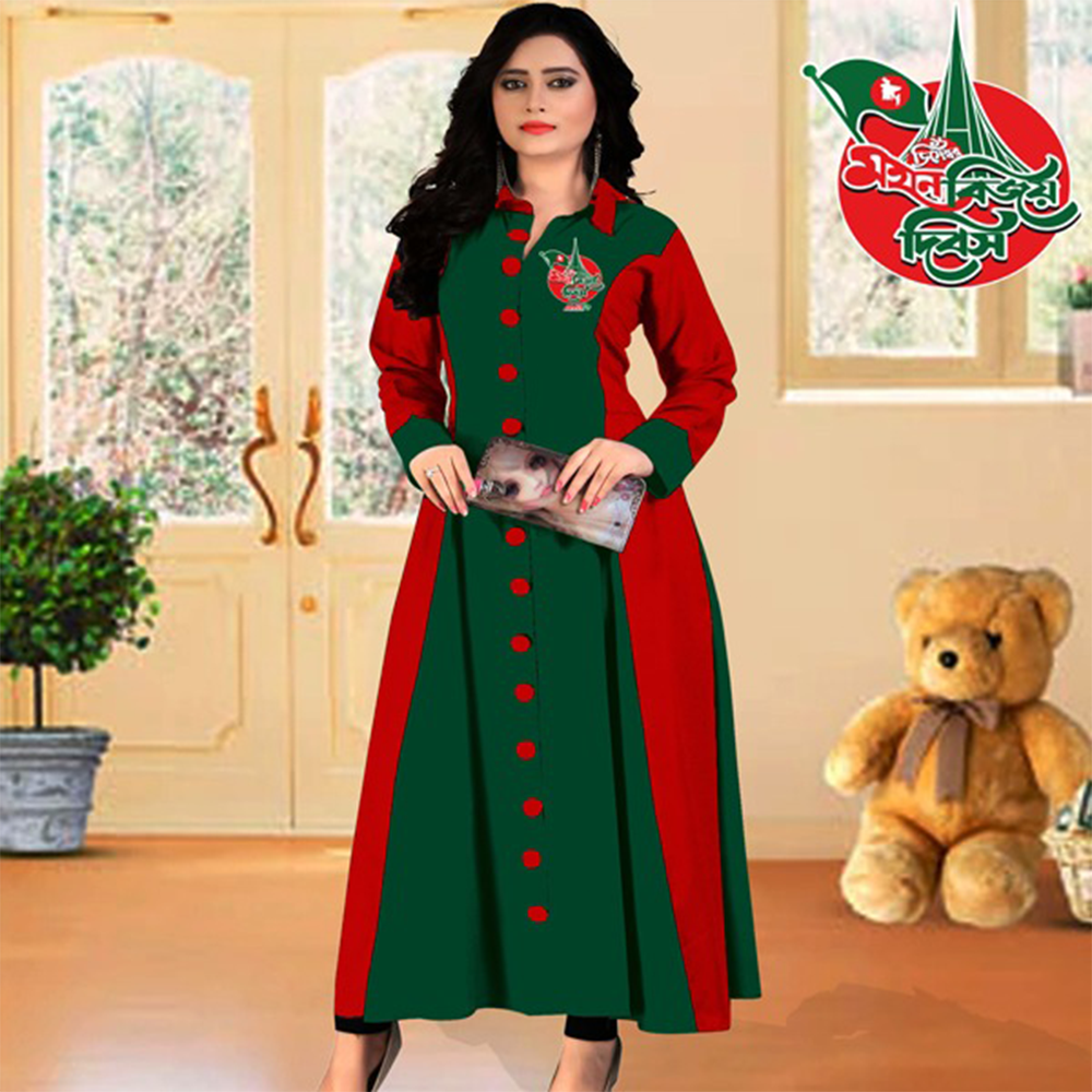 16th December Special Half Silk Kurti For Women - Green and Red - MK-73