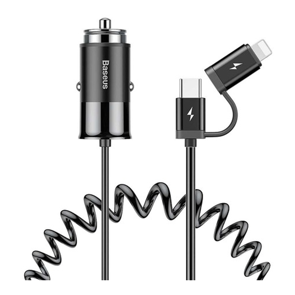 Baseus CGTX000001 Enjoyment Retractable TypeC Car Charger Black