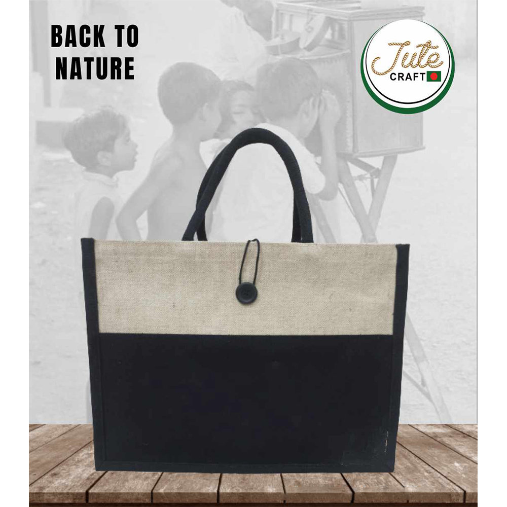 Jute Regular Handbag - Natural and Black Contrast