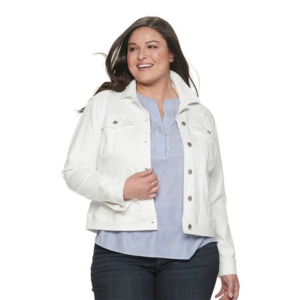 Denim Full Sleeve Winter Jacket For Women - White - LJJ-08