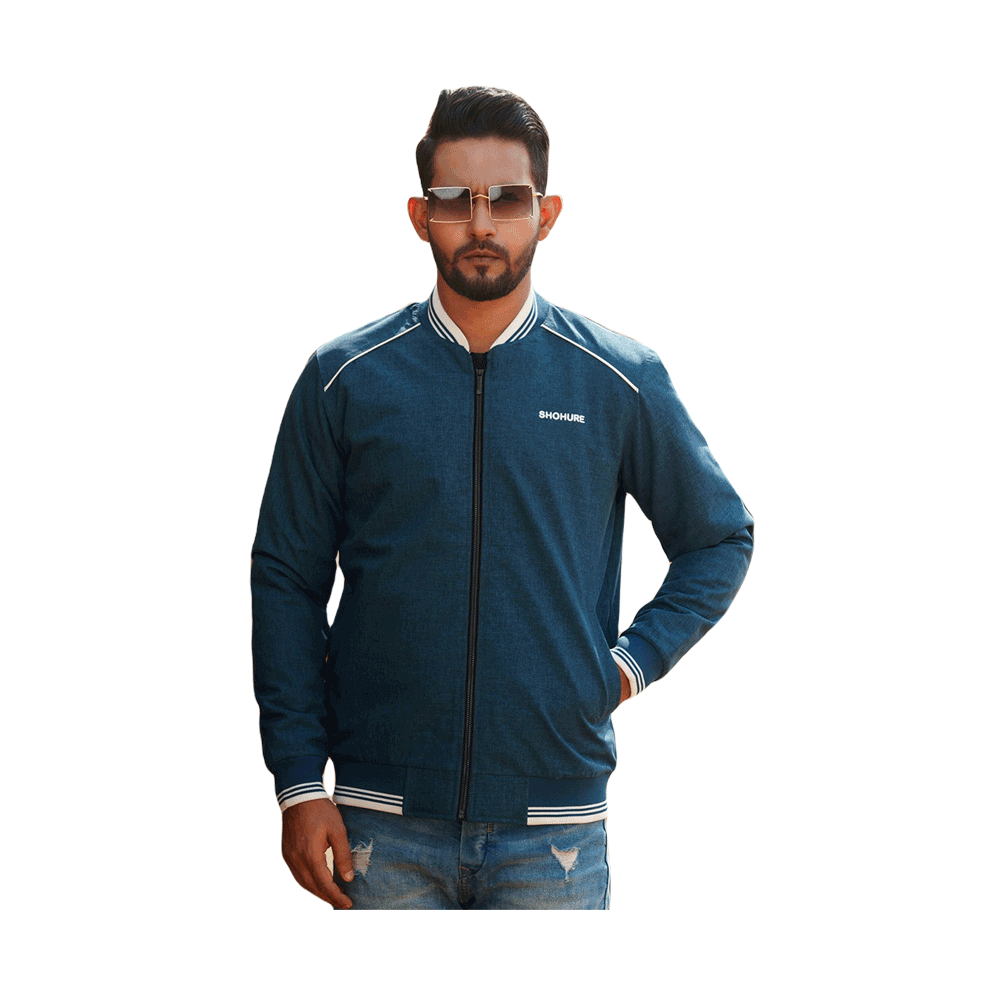 Microfiber Double Part Air Proof Jacket For Men - Blue - JCK21