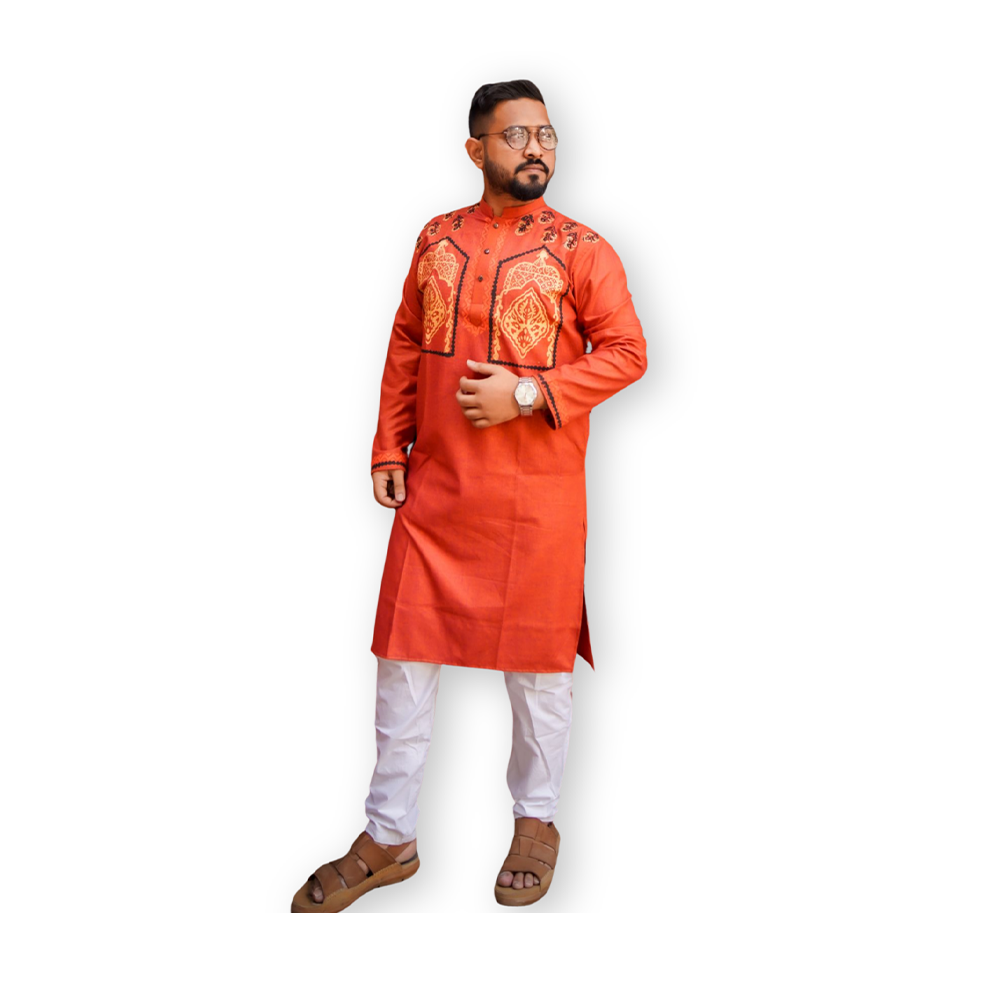 Cotton Khadi Block Print Panjabi For Man - LS#P101BP