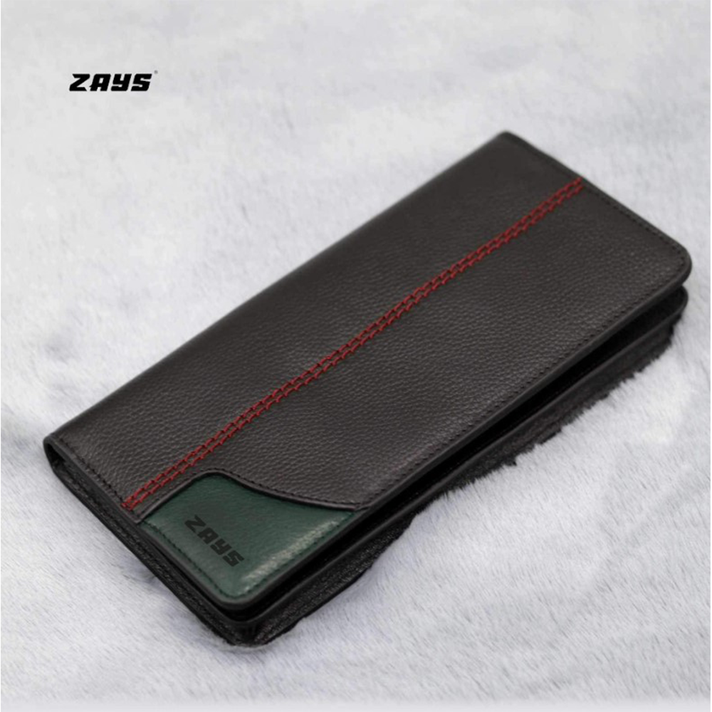 ZAYS Premium Handcrafted Leather Long Wallet for Unisex - ZLW102 - Black