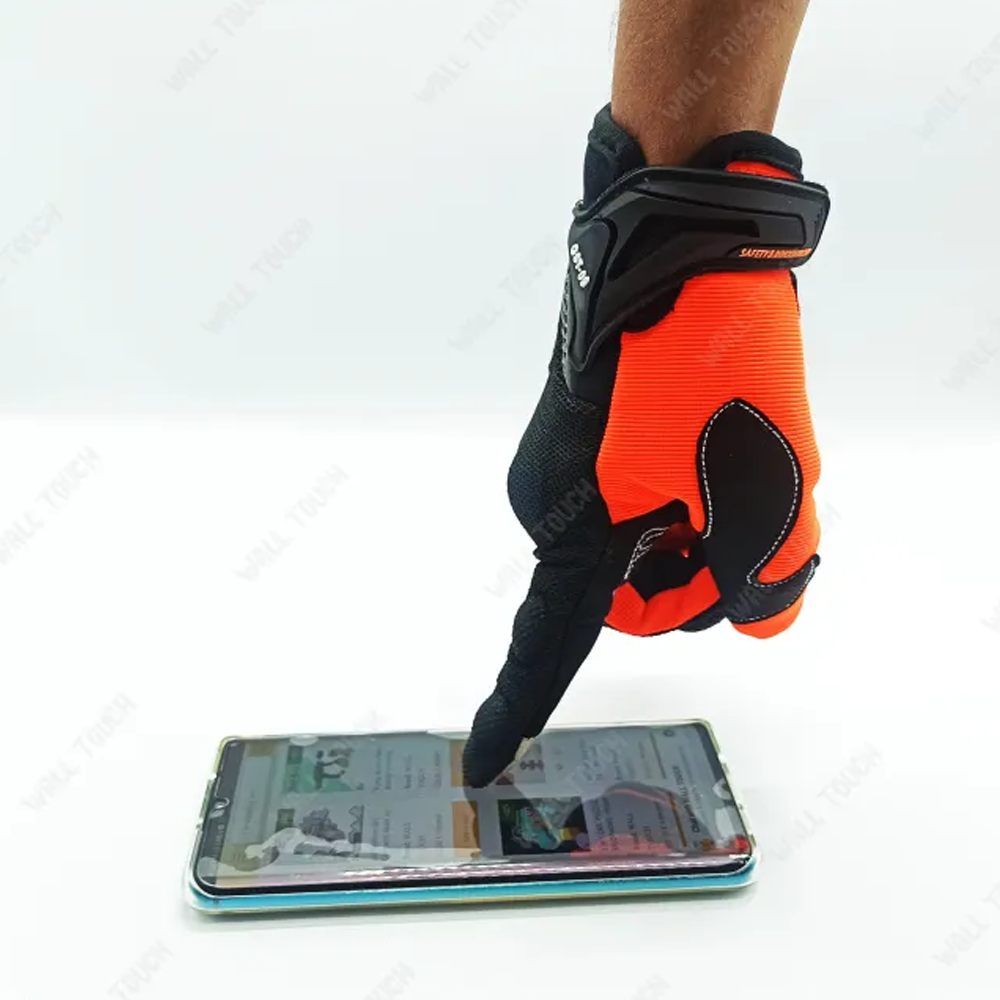 Synthetic Leather Full Finger Racing Gloves With Phone Touch - Orange - 249617726
